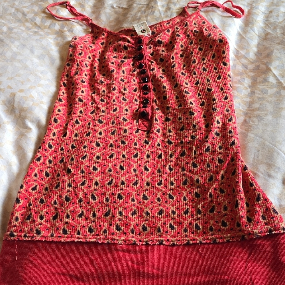 Free People Red and White Button Front Camisole